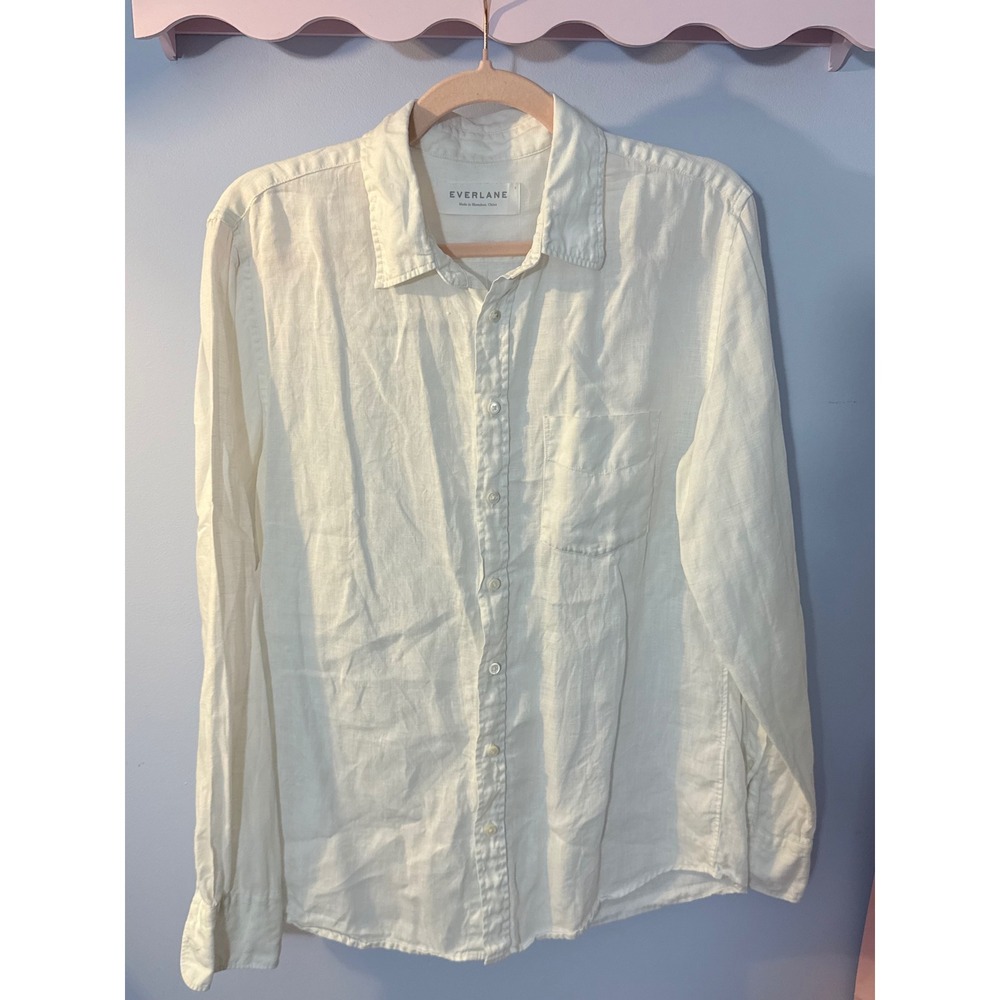 100% Linen Button Down Everlane Shirt Off White Long Sleeve Small